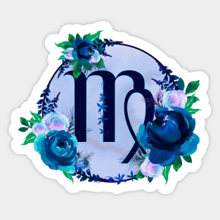 Virgo Zodiac Horoscope Blue Floral Monogram Sticker